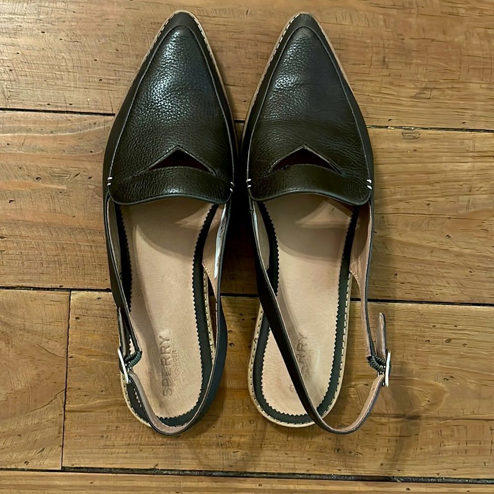 Sperry Dark Olive Pointed Slingback Loafers